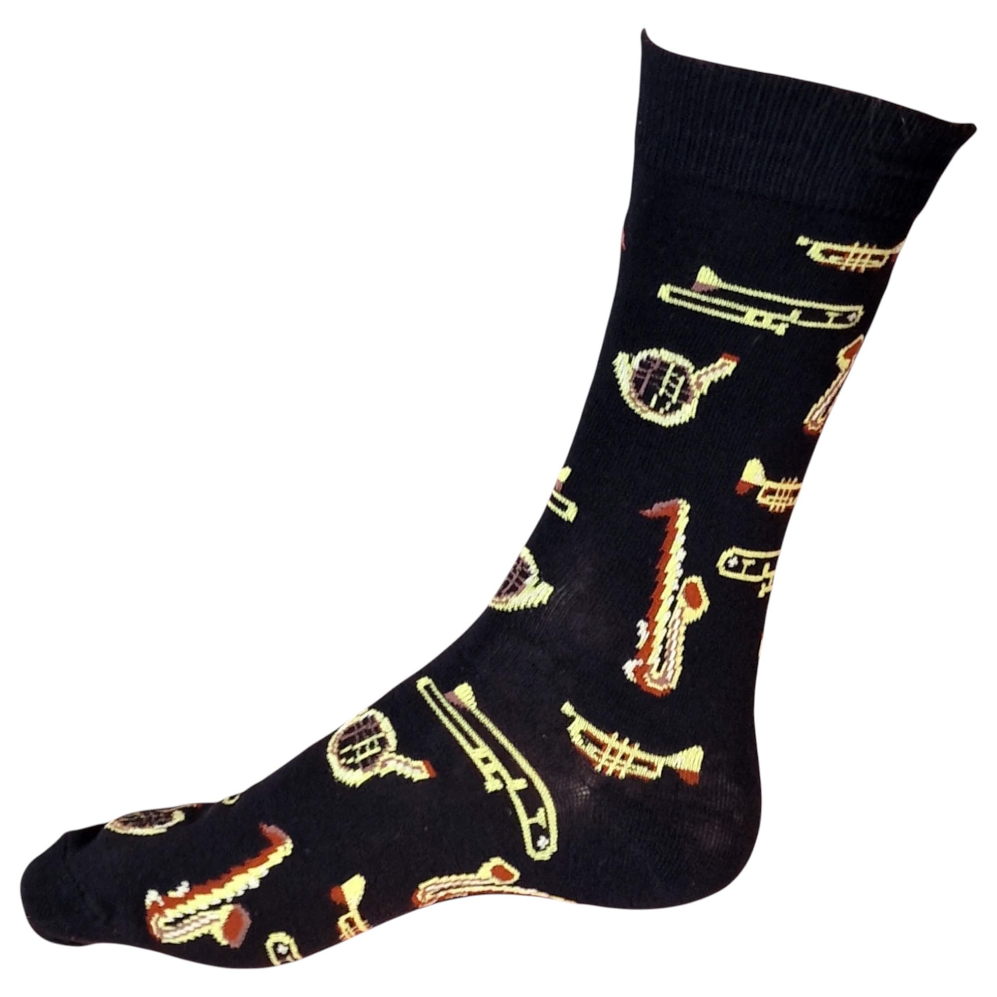Sock Shack Men's Black Jazz & Blues: Brass Trumpets, Trombones & Saxophones Socks One Pair Multicoloured 6-10 Uk