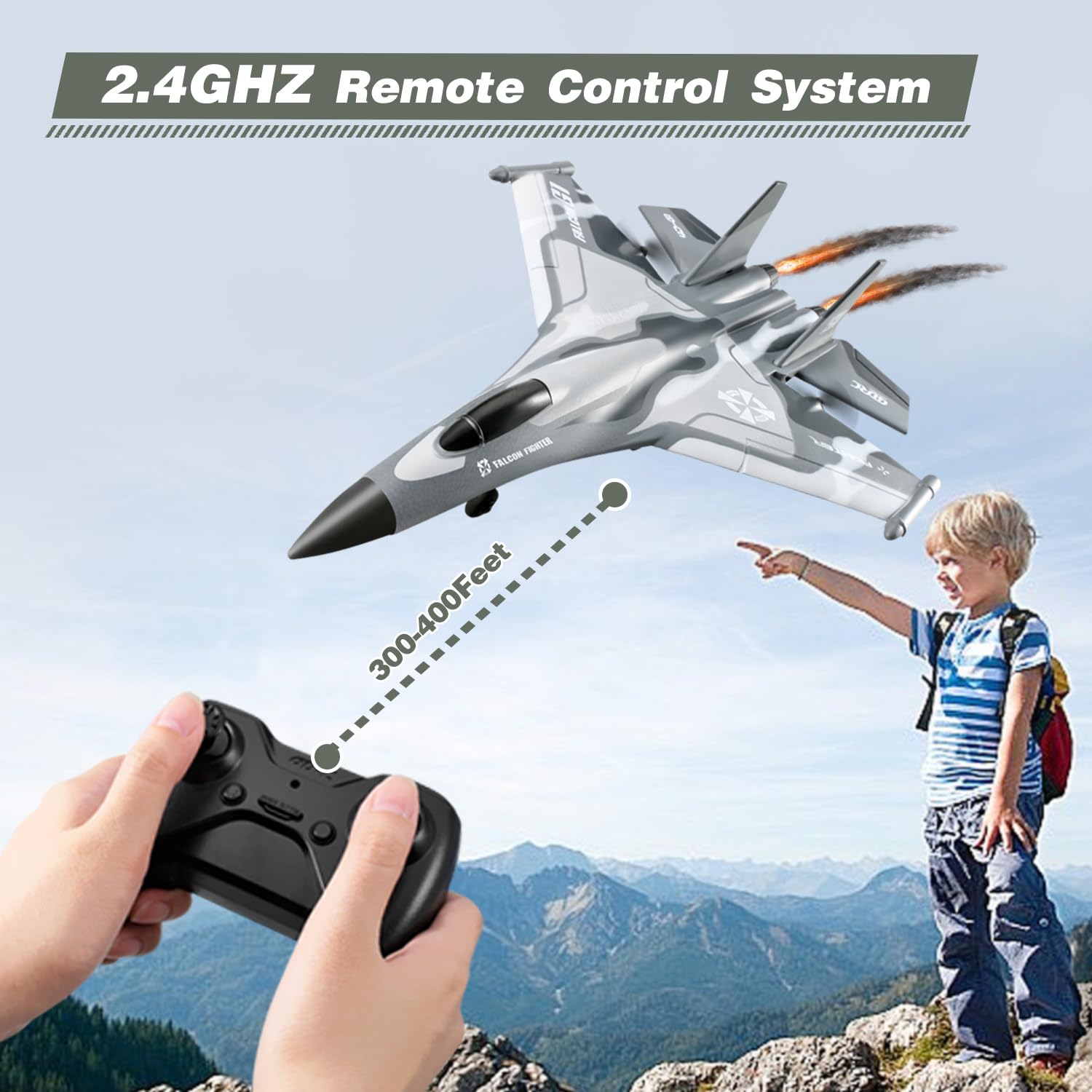 4DRC G1 Aeroplano Radio Controllato con 2 Modalità di Decollo, 2 Batterie e Luce, 2.4GHz 4 Canali Stabilizzatore Giroscopico 6 Assi, Pronto per Volo (RTF), Aliante, Jet da Combattimento, Giocattolo Re