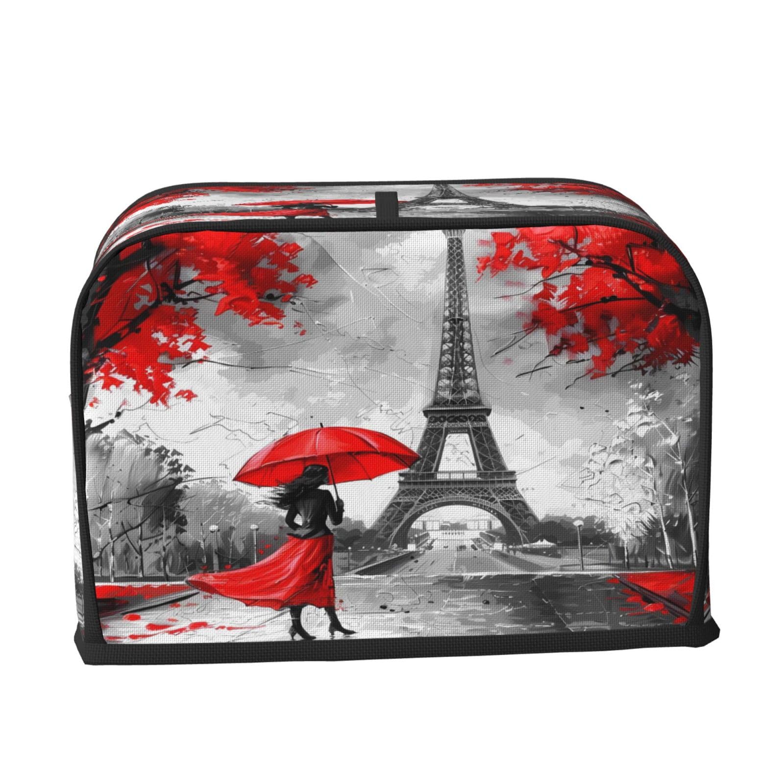 Red Leaf Eiffel Tower Toaster Cover 2 Slice Wide Slot Dustproof Waterproof Kitchen Appliance Covers with Hanging Loop Bread Baker Toaster Protector 2
