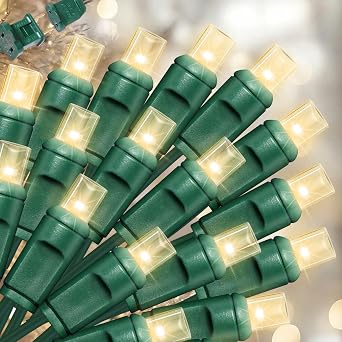 50 LED Warm White Commercial Grade String Lights, Weather-Resistant Green Wire, Steady Glow, Indoor & Outdoor Home Holiday Decor