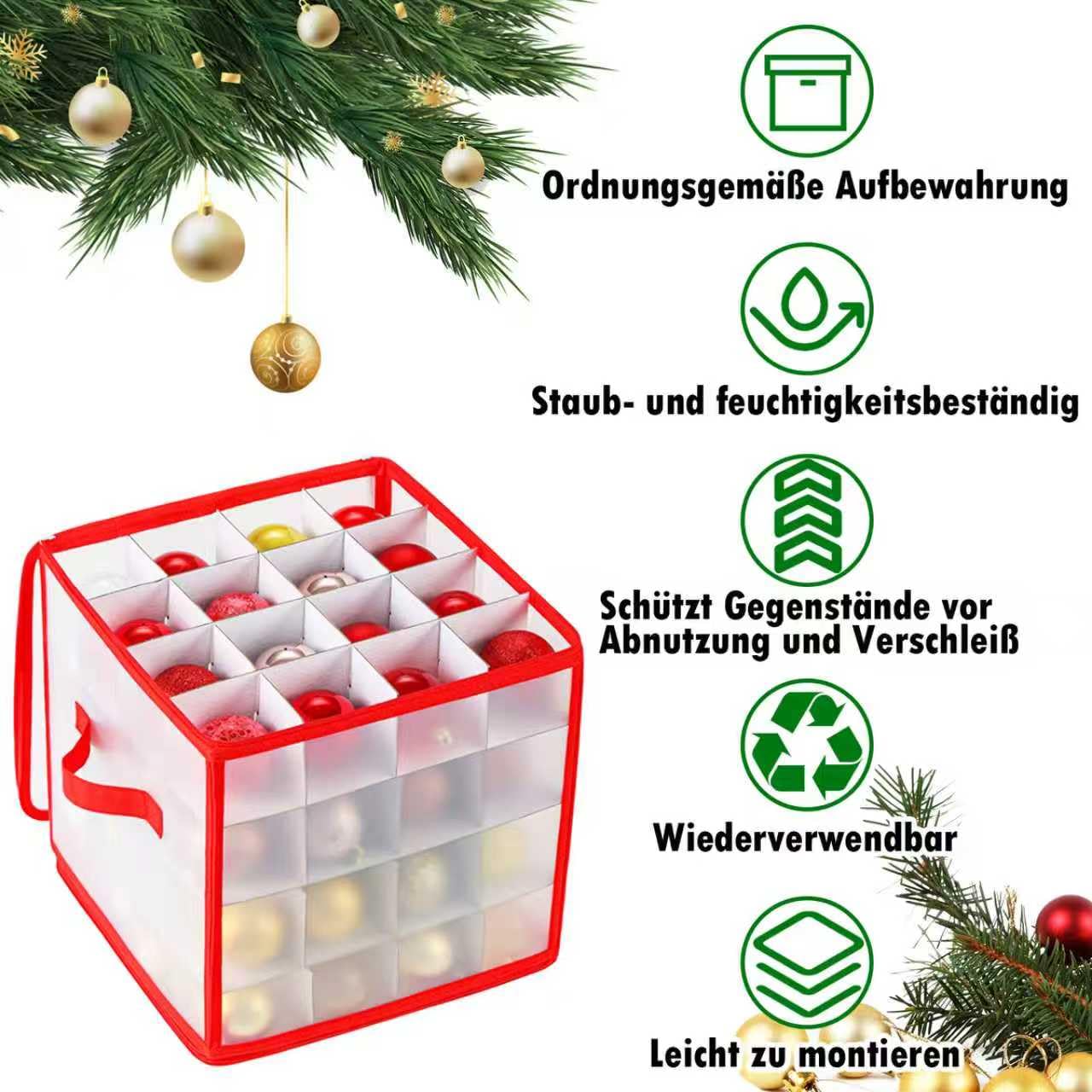 HILKKET Scatola portaoggetti per palline di Natale, scatola per palline di Natale, con divisori regolabili, 64 scomparti, 4 livelli, 2 cerniere