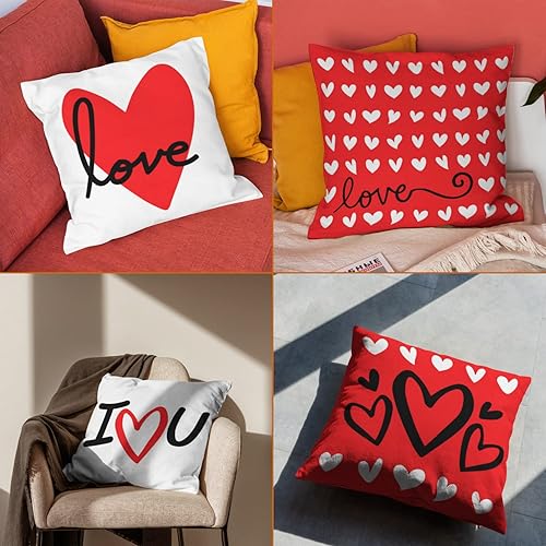 Miniatura 6 de Juego de 4 fundas de almohada decorativas para el día de San Valentín de 18 x 18 pulgadas fundas de cojín decorativas de arpillera con corazón para