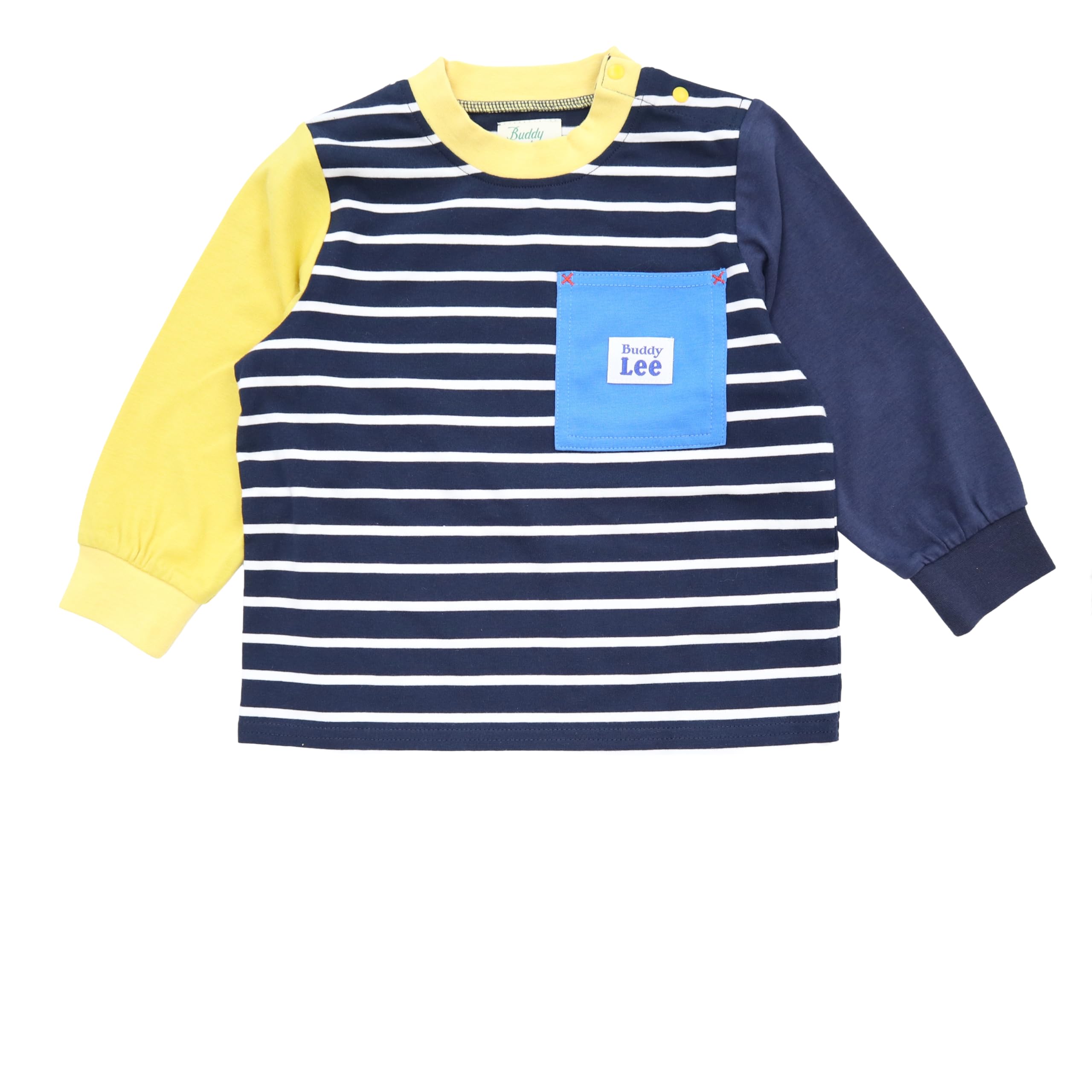 [バディリー] カジュアル バディー リー 先染めボーダー 袖切替 長袖Ｔシャツ ポケット付 子供服 男の子 女の子