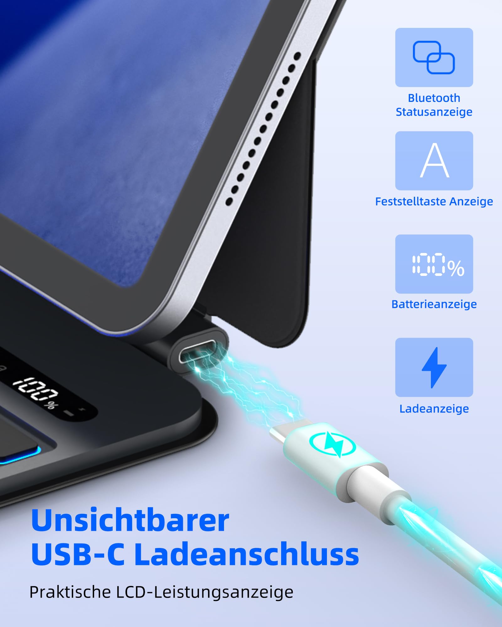 Bettdow für iPad Air 13 Zoll M4 2026/M3 2025/M2 2024/iPad Pro 12.9" 2018-2022 Tastatur Hülle, Leichte Aluminiumlegierung Schwebendes Magnetisches Design mit Trackpad, QWERTZ-Layout Tastatur, Schwarz