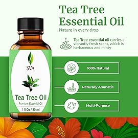 SVA Tea Tree Essential Oil - 1 Fl Oz - 100% Natural Tea Tree Oil - for Diffuser, Hair Care, Face, Skin Care, Aromatherapy, Scalp and Body Massage, Soap and Candle Making - with Dropper