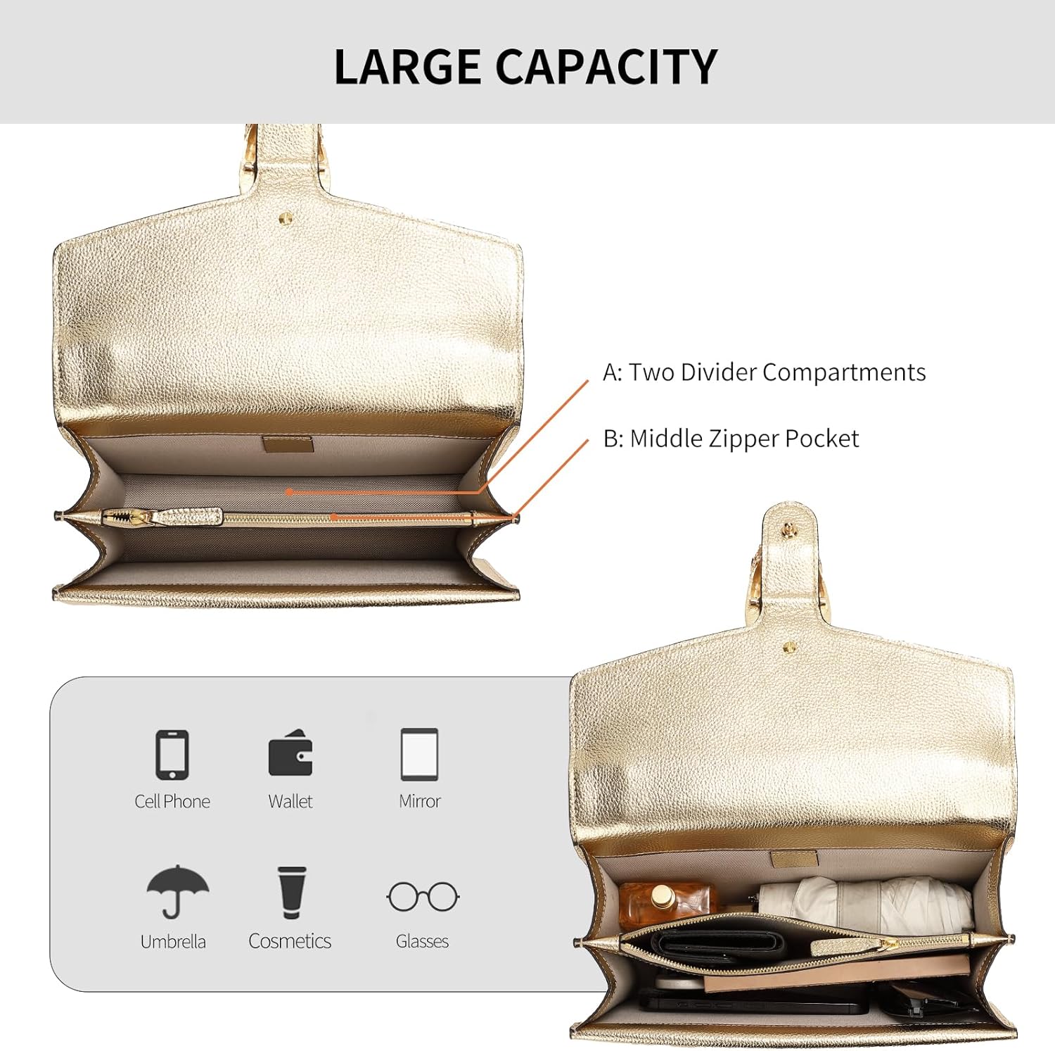 Women's Shoulder Bag,Genuine Leather Bag Tote Handbag,Cute Stylish Crossbody Bags Mini Clutch Purse for Work Shopping Outings - Image 4