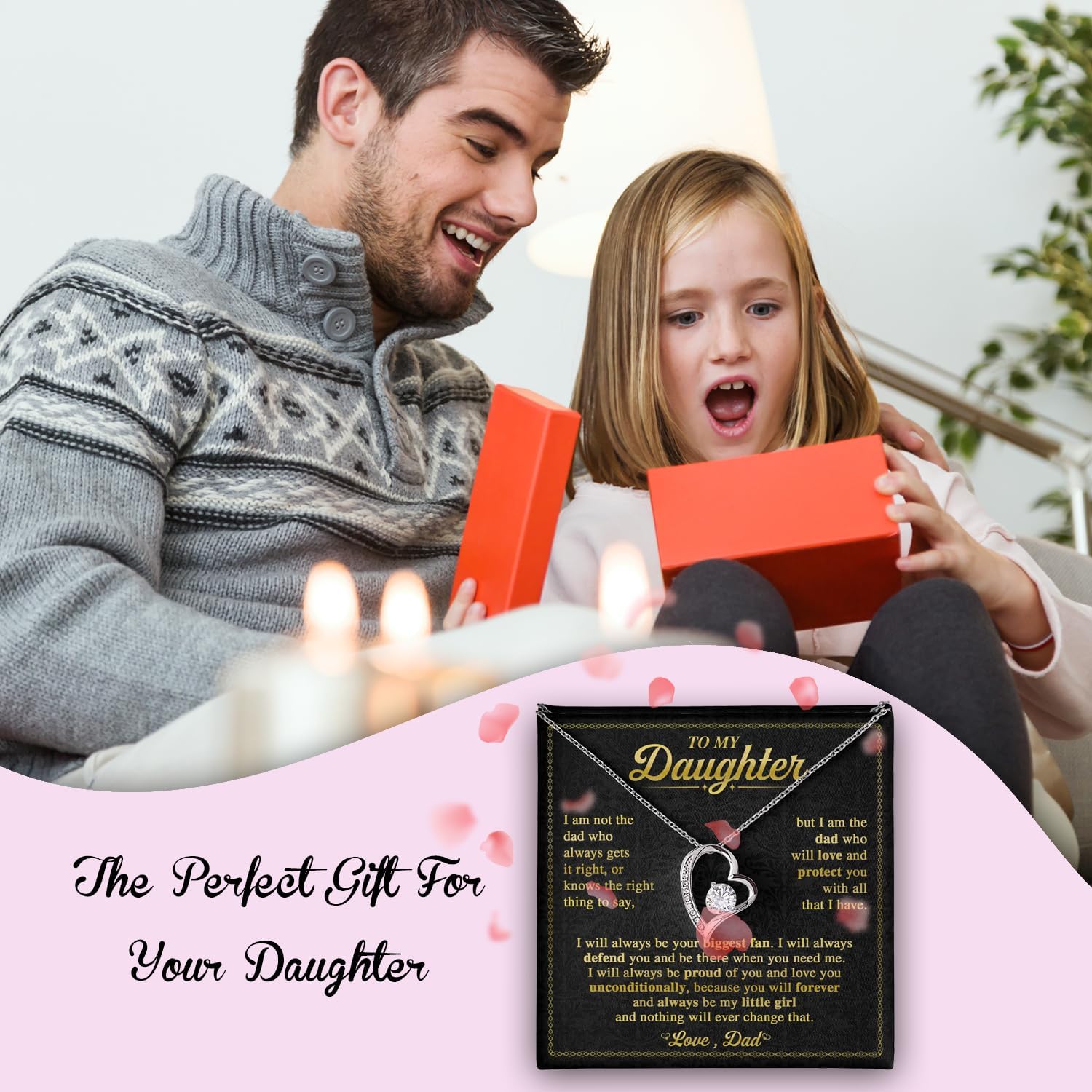 To My Daughter Necklace from Dad – Meaningful Daughter Gift, Inspirational Jewelry with Message Card, Birthday, Graduation, Christmas Gifts for Daughter from Father or Mom