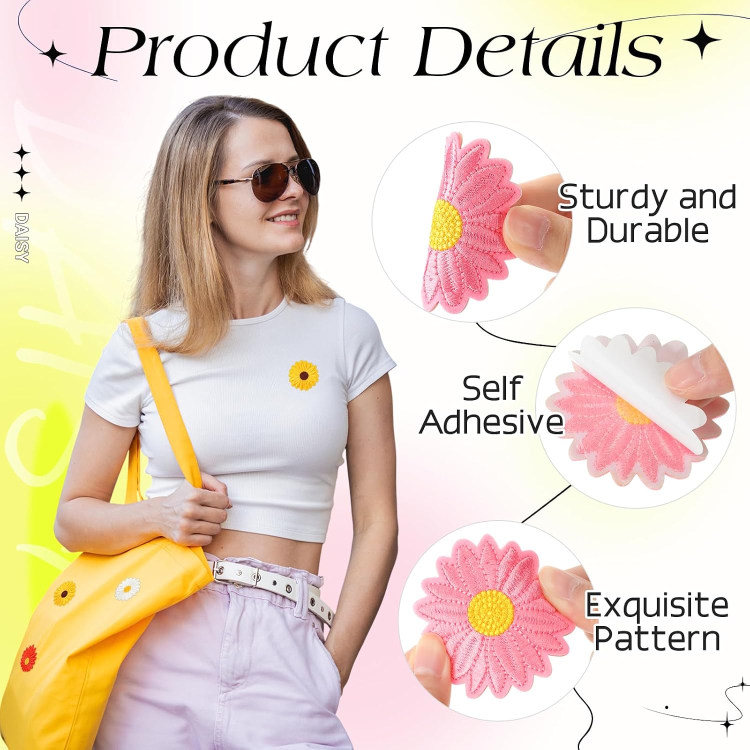 Suncalla 24 Pcs Spring Daisy Flower Patches Self Adhesive Patches Embroidered Applique Decoration for Clothing DIY Decorative Accessories for Women Clothes Backpacks Jackets Hats Clothes Bags image 2