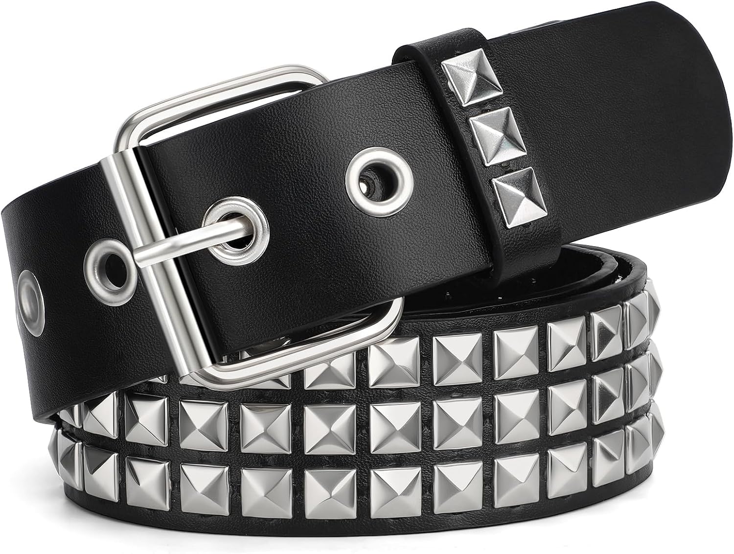 WHIPPY Studded Belt for Women Men Metal Punk Rock Rivet Grommet Belt with Bright Pyramid Studs for Jeans Pants