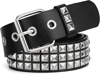 Studded Belt for Women Men Metal Punk Rock Rivet Grommet Belt with Bright Pyramid Studs for Jeans Pants
