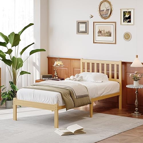 14 in High Solid Bamboo Wood Twin Bed Frame with