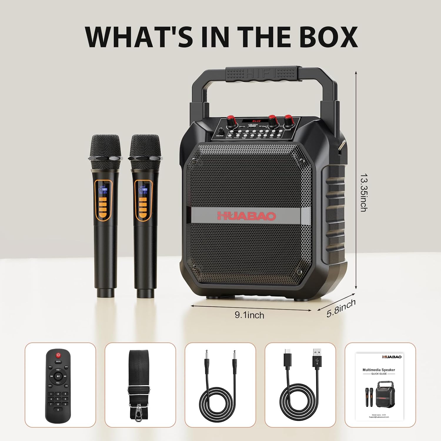 Portable Karaoke Machine with 2 Wireless Microphones, Bluetooth Speaker for Adults & Kids, Karaoke Speaker, PA System with Remote Control, TF Card/USB/FM/AUX Mode for Party, Home & Outdoor