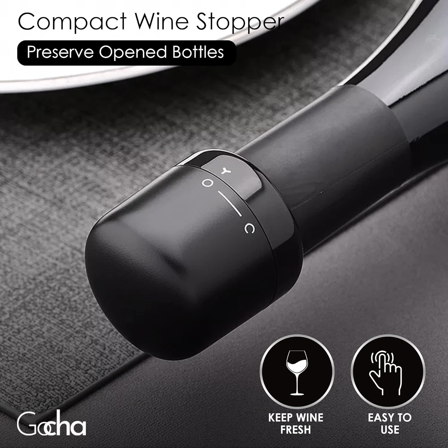 GOCHA | Vacuum Wine & Champagne Preserver Set | Built-in Vacuum Seal Technology | 1.5 inch Silicone Twist Top | Reusable, Leak Proof Cork | (Pack of 4, 2 Wine + 2 Champagne)