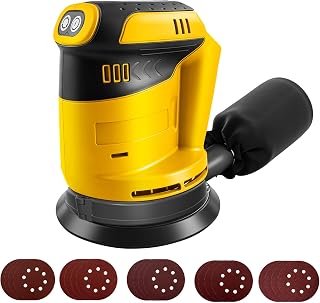 Cordless Random Orbital Sander Compatible for Dewalt 20v Battery, Electric Orbital Sander with 3 Variable Speeds, Brushless Motor, Dust Collector, 20Pcs Sandpaper for Woodworking Sanding