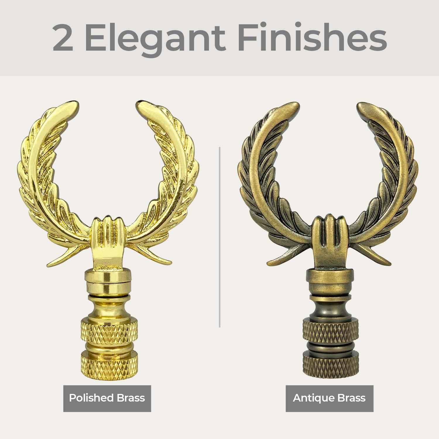 Royal Designs, Inc. Decorative Laurel Wreath Finial for Lamp Shade, Polished Brass - Pack of 2