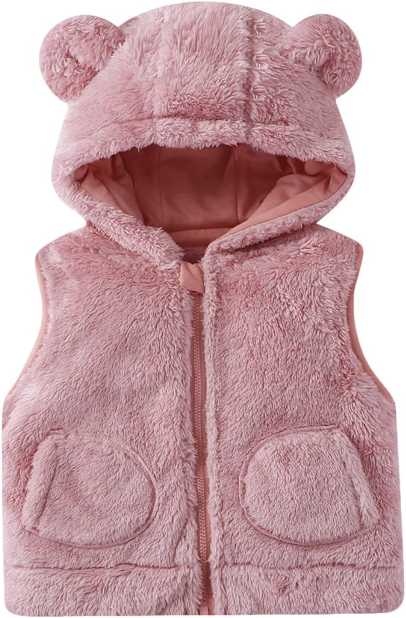 Toddler Boys Girls Fleece Hooded Vest Warm Winter Jacket Sleeveless Bear Ears Coat Jacket with Pocket