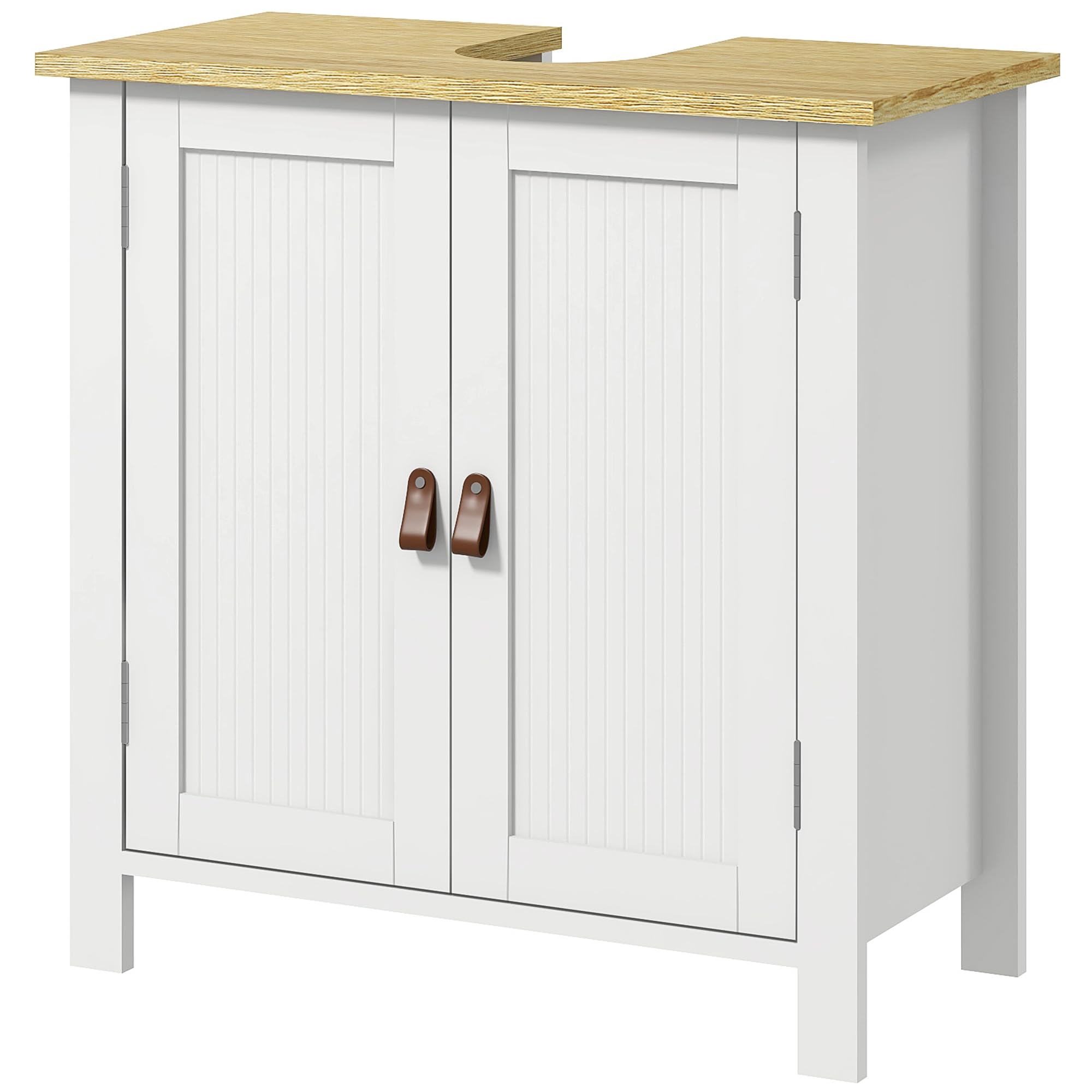 kleankin Meuble sous-Vasque, Meuble sous-Vasque pour Salle de Bains, 2 Portes, étagère réglable, 2 étagères intérieures, poignées PU, 60 x 30 x 60 cm, Blanc