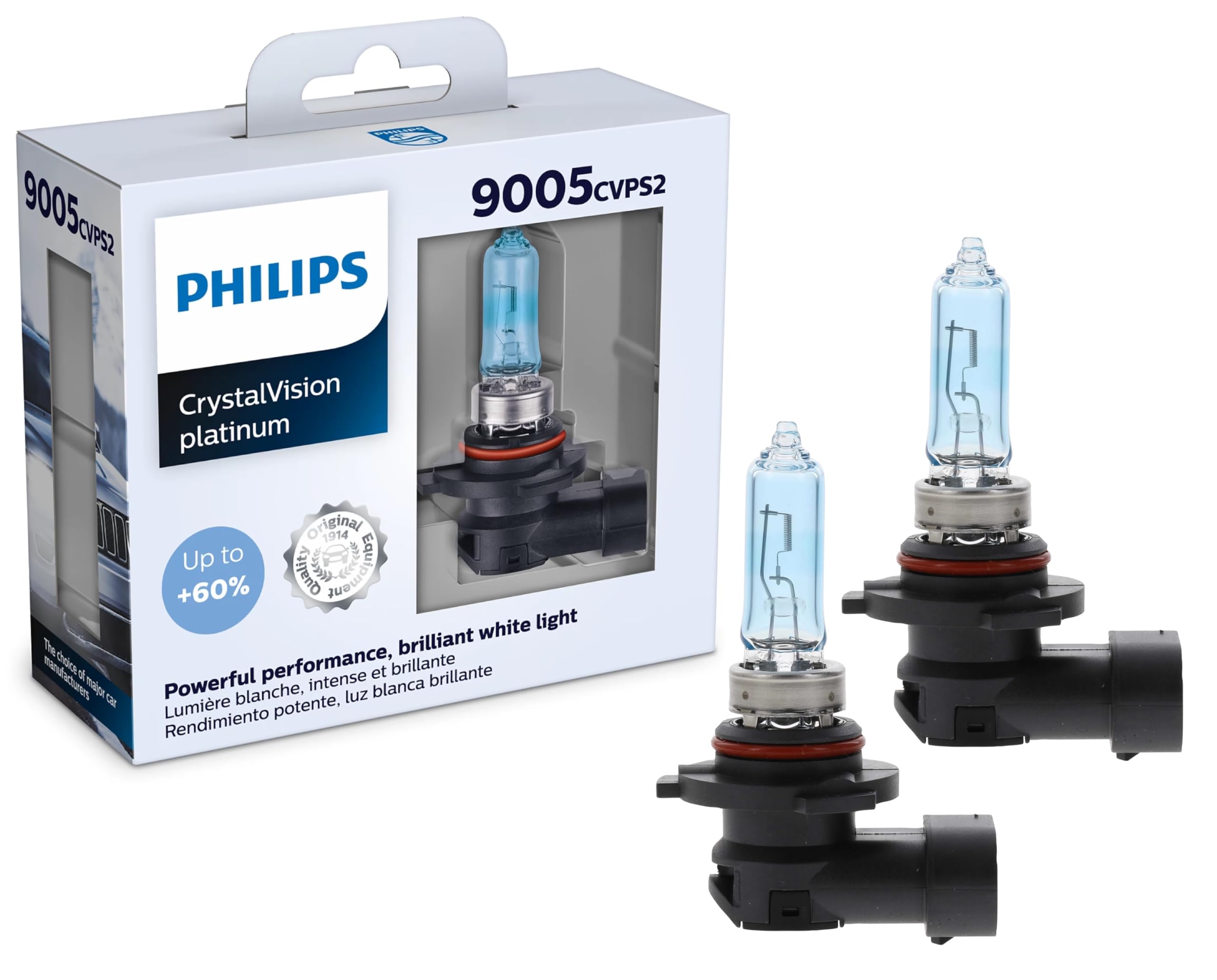 9005 CrystalVision Platinum Superior Upgrade Automotive Replacement Bright White Headlight Bulb, Fits Select High Beam, Low Beam, Fog Positions (2 Pack)