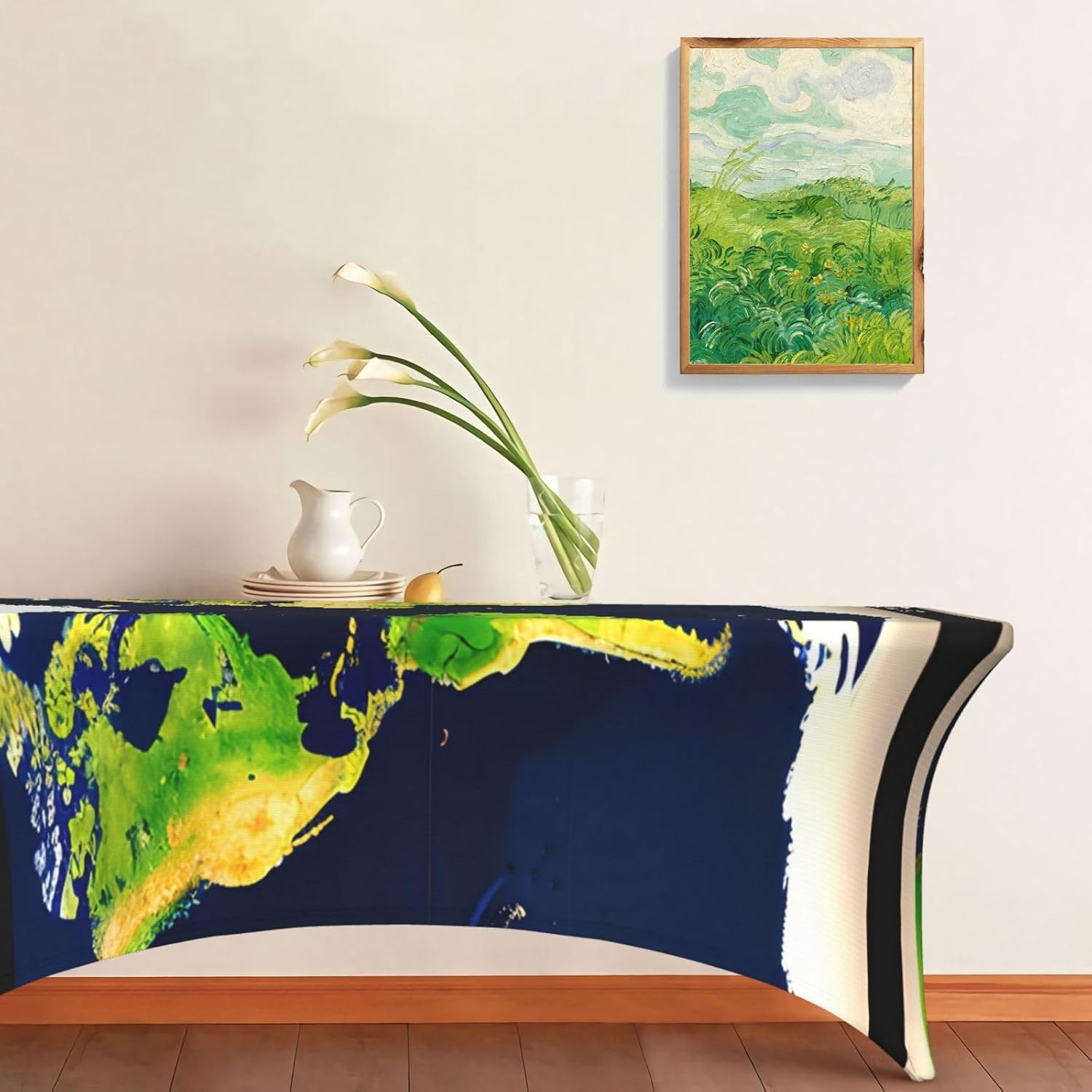 World Map Print Table Cover Rectangular Tablecloth for 6-Foot Tables for Wedding Banquets Outdoor