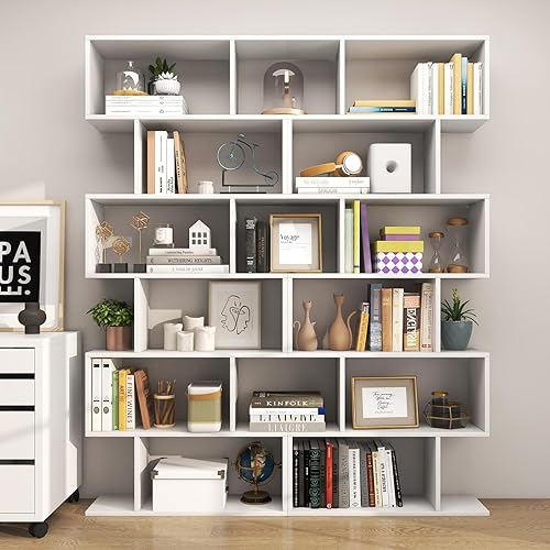 Miniatura 22 de Tangkula Estantería geométrica de 6 niveles, moderna estantería de almacenamiento en forma de S para sala de estar, dispositivo antivuelco, Negro