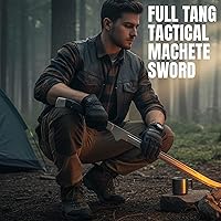 Vista 4 de SZCO Espada de machete táctica de espiga completa de 45 pulgadas, cuchillo de machete de guerrero de montaña con mango de madera negra y funda