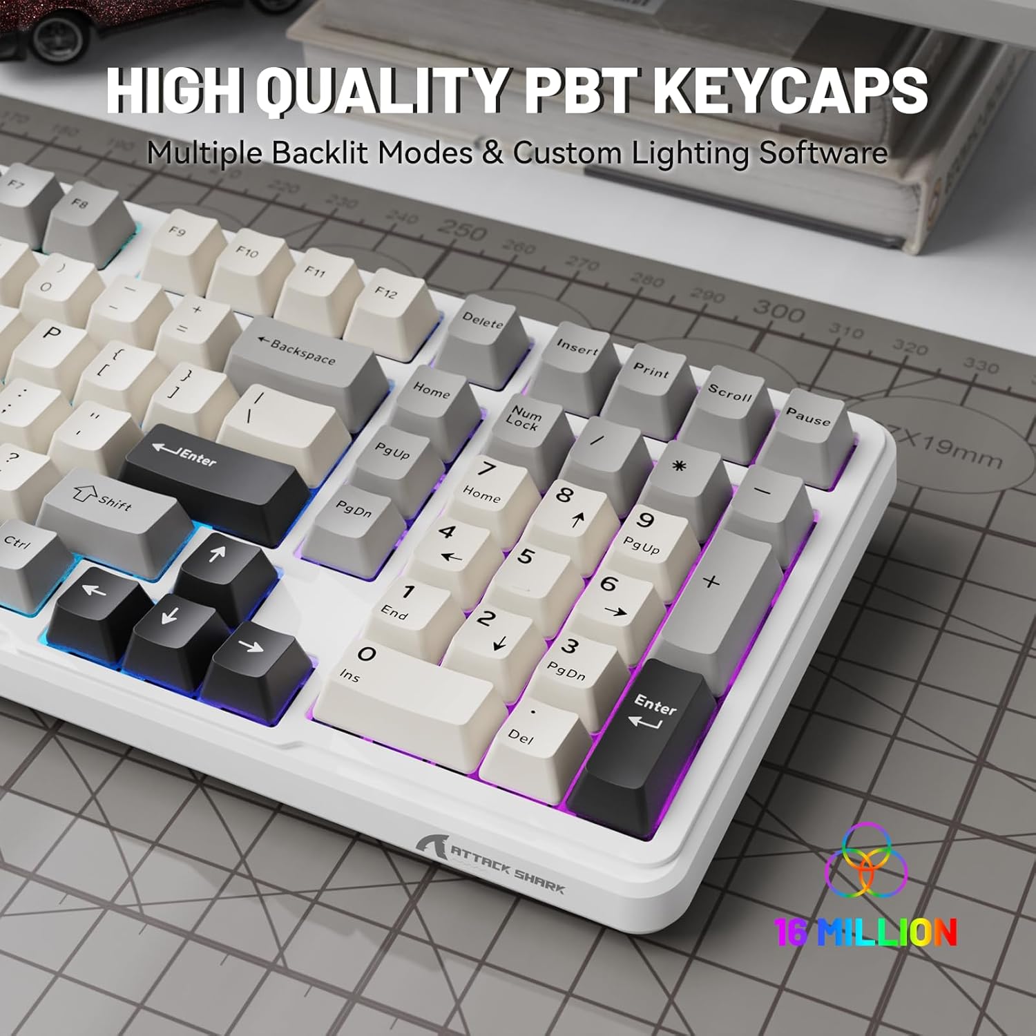 MAMBASNAKE Attack Shark X98 Wireless Mechanical Keyboard with Numpad,Gasket Mount Hot-Swap Pre-lubed Linear Switch,BT 5.0/2.4G/Wired,RGB Backlit Computer Gaming Keyboards for PC/Tablet/PS5/Xbox-White