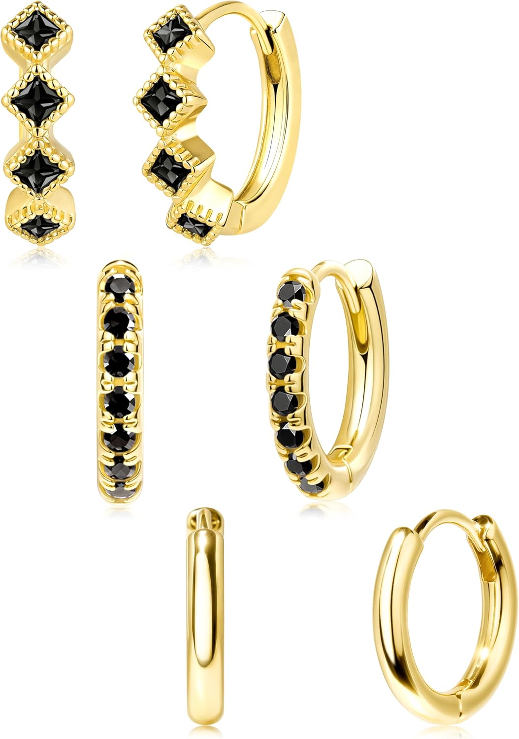 Gelbesty 3 Pairs Gold Black Green Huggie Earrings for Women Stackable, Small Dainty Cartilage Helix Hoops & Hypoallergenic Earring Set, Cute Western Trendy Fashion Jewelry St. Patrick's Day Gifts - Image 4