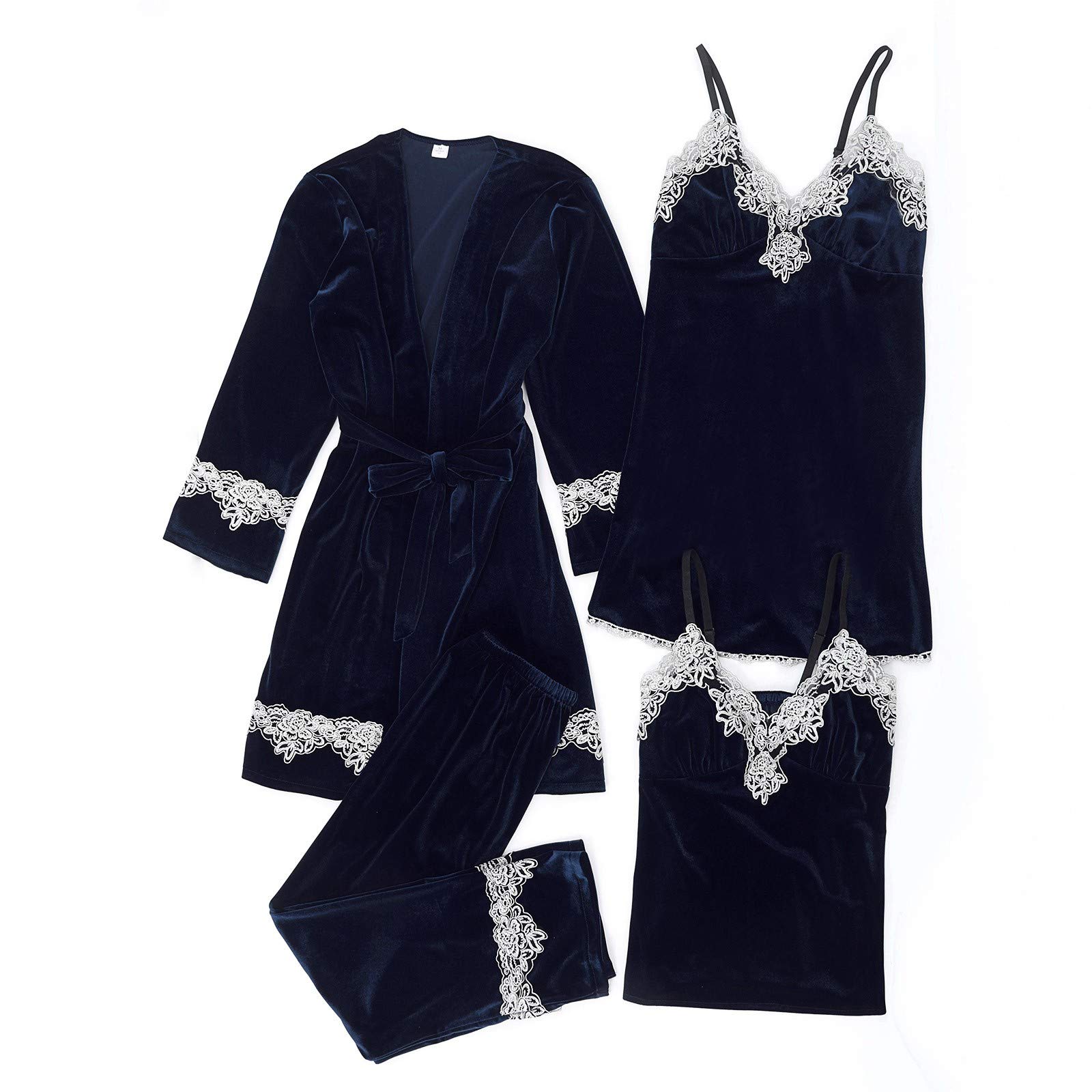 Conjunto de pijama para mujer, de franela, camisón de encaje, camisones de dormir, paquete de 4 camisones cómodos, camisones de manga larga, camisón largo sexy, vestido de dormir corto, ropa de