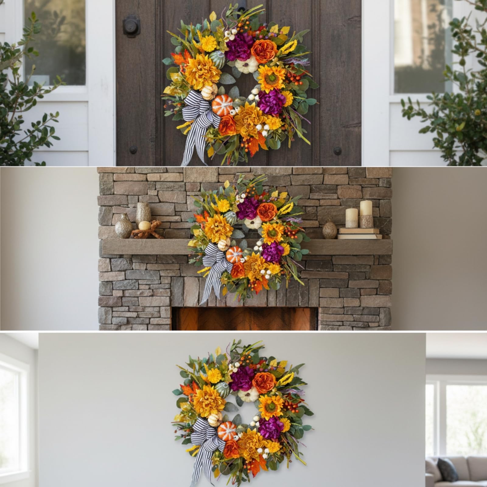 Ghirlanda Autunnale Durevole Ghirlanda con Nastro Decorativo Decorazione per Porta D'ingresso, 秋季花环, 45 CM / 18 Inch