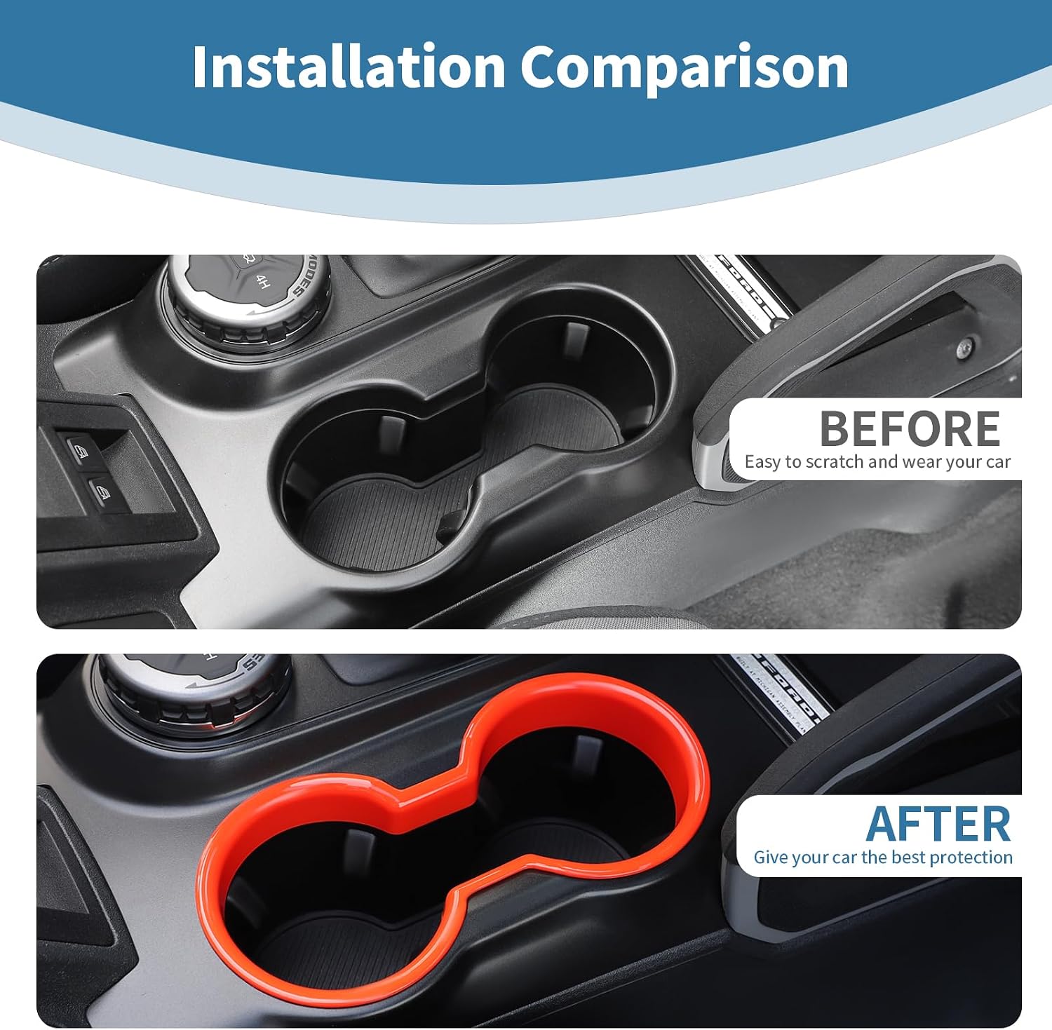 for Bronco Front Cup Holder Trim Cover Fit for Ford Bronco 2021-Present Orange Interior Accessories 1pc