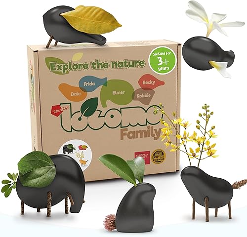 Taksa Toys Locomo Family Black Edition Waldorf Montessori Toys Figuras de animales de madera para niños amantes del aire libre, disparador de