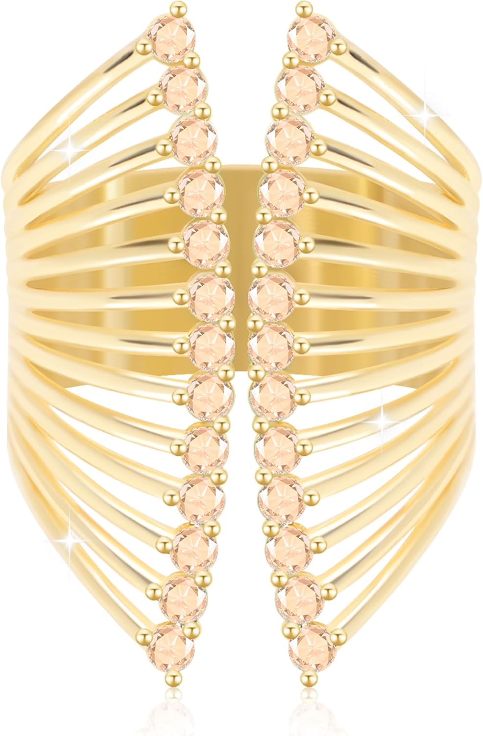 Rhinestone Butterfly Rings for Women, Cubic Zirconia Fake Diamond Adjustable Thumb Ring, Chunky Vintage Gemstone Rings, Available in Gold Plated and Silver Plated