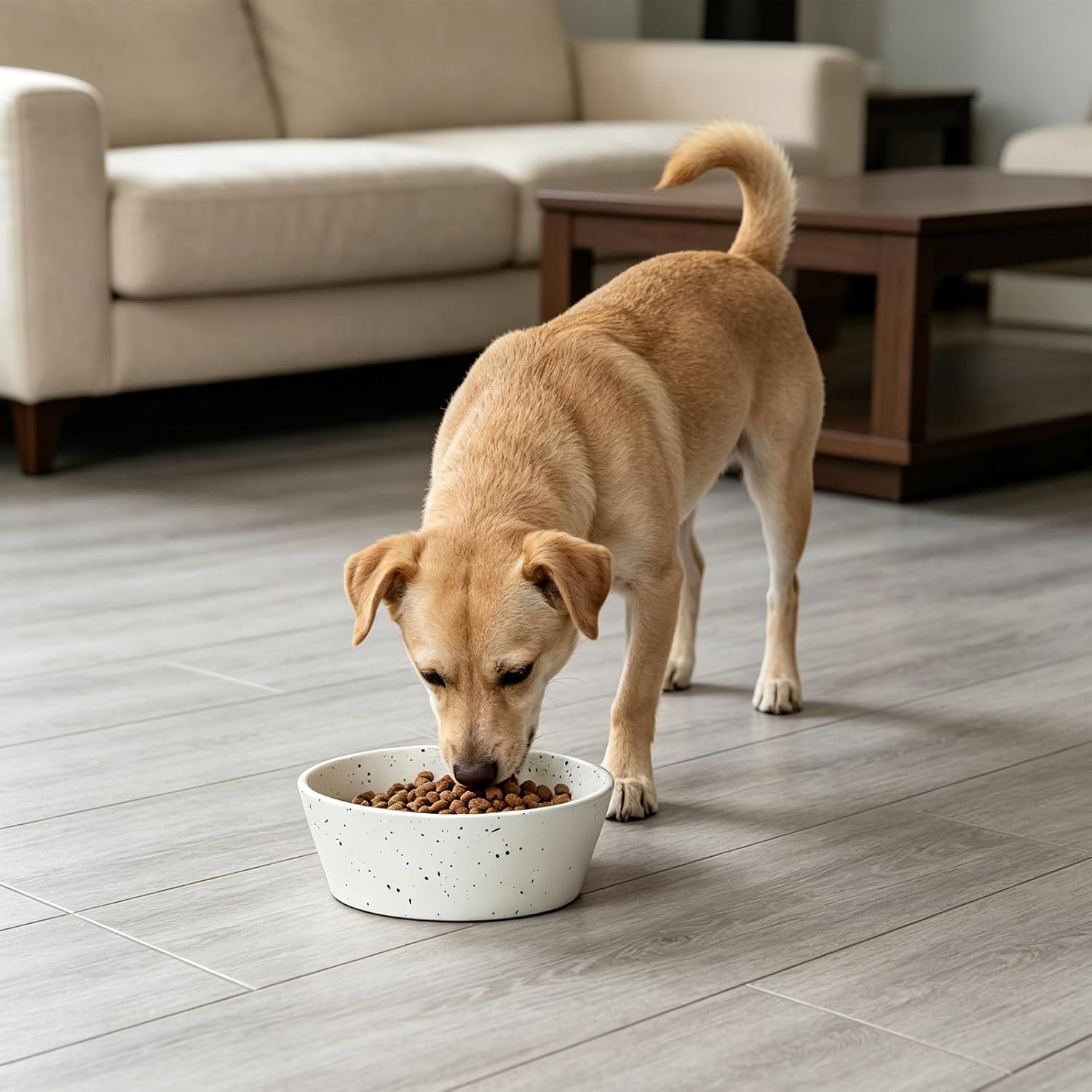 Ceramic Dog Bowls Set of 2，6.1inch Wide Dog Food Bowl with Splash-Ink Design for Small and Medium Breed Dogs,Weighted Dogs Feeding Bowls for Food and Water Dishwasher Safe
