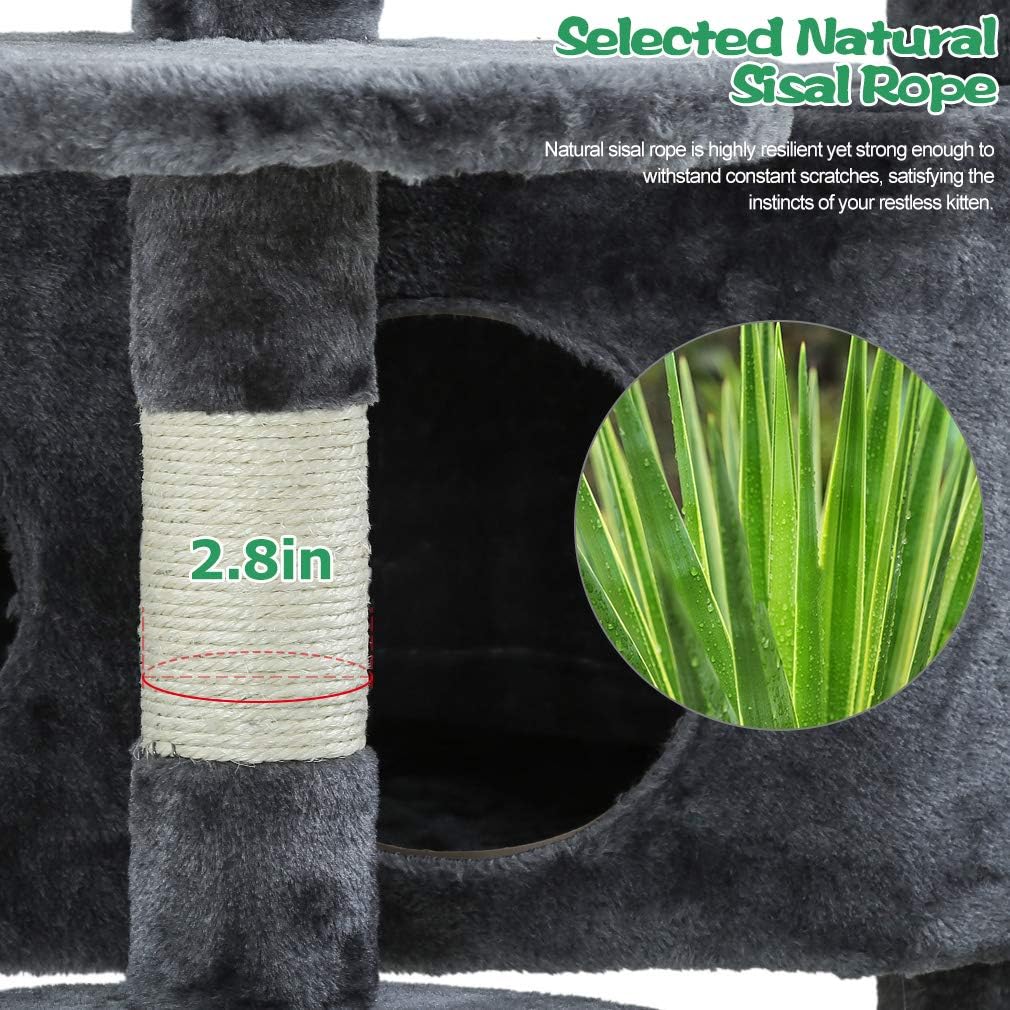 BestPet Cat Tree Cat Tower Cat Condo Playground Cage Kitten Medium Multi-Level 48.8 Inches Activity Center Play House Scratching Post Furniture Large Soft Plush Perches,Grey