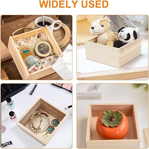 Miniatura 7 de Paquete de 12 cajas cuadradas de madera rústicas pequeñas, 3.5 x 3.5 x 1.8 pulgadas, cajas de madera de platano pequeñas sin terminar para