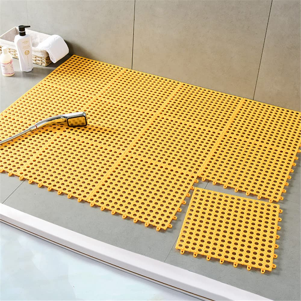 Hiseng Tappeto Doccia Antiscivolo, Cuciture ad Incastro Tappetino Lavabile Tappetini Antiscivolo con Fori di Scarico e Ventose, per Bagno, Cucina, Casa Interno Esterno (Giallo,10pc)