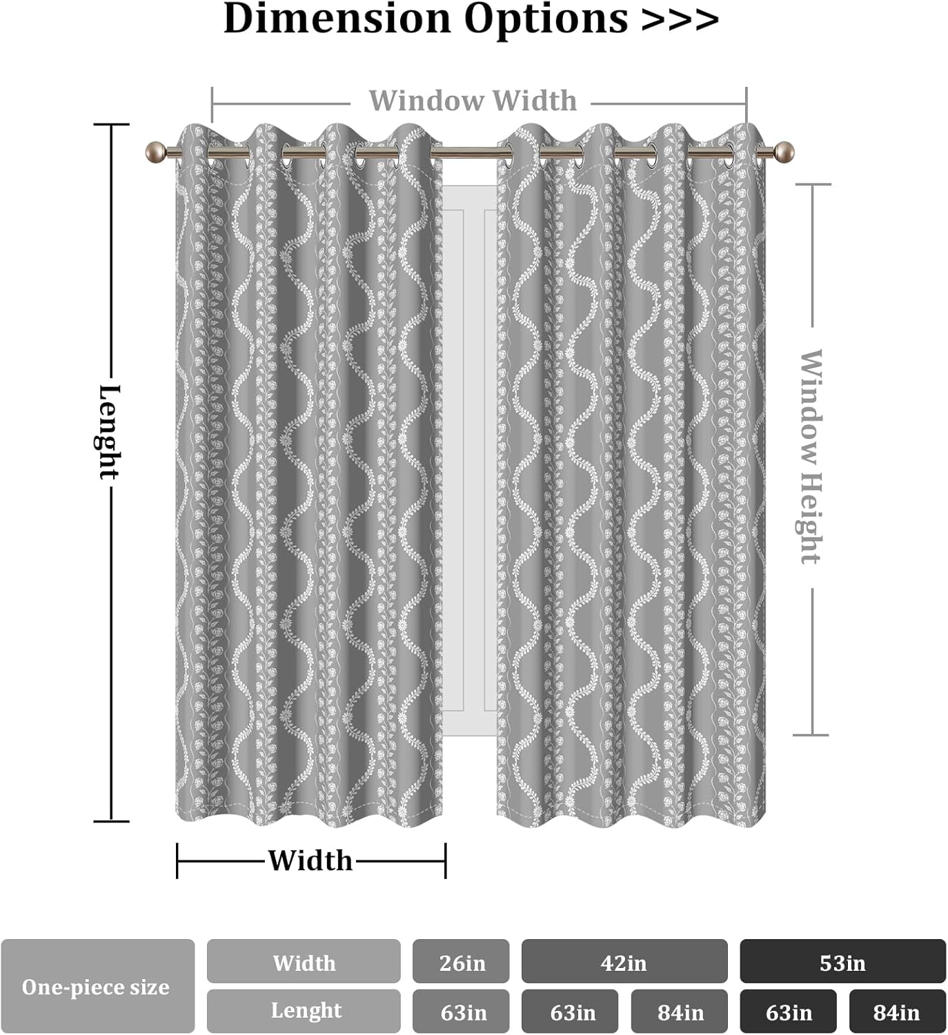 AWERT Boho Blackout Curtains 63 Inches Long 2 Panels Small Floral Wavy Lines Leaf Fresh Minimalist Home Decor Window Curtains for Living Room Bedroom Darkening Thermal Insulated Each Size 42x63 Inches