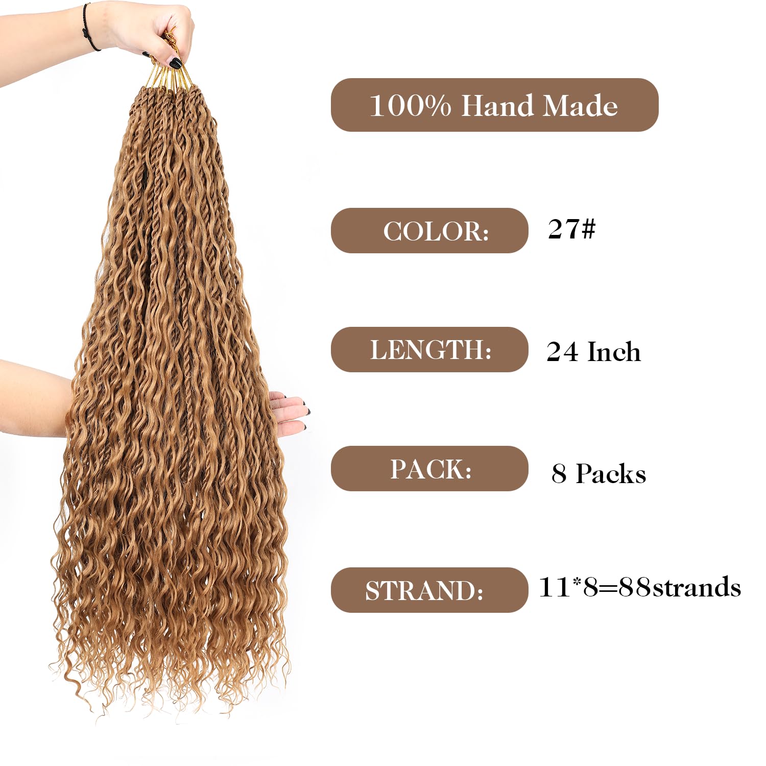 Boho lsland Twist Crochet Hair 24 Inch 8 Packs Honey Blonde Pre-Looped Senegalese Twist Crochet Braids with Curly Ends Synthetic Goddess Twist Crochet Hair for Black Women（27# 24 INCH）