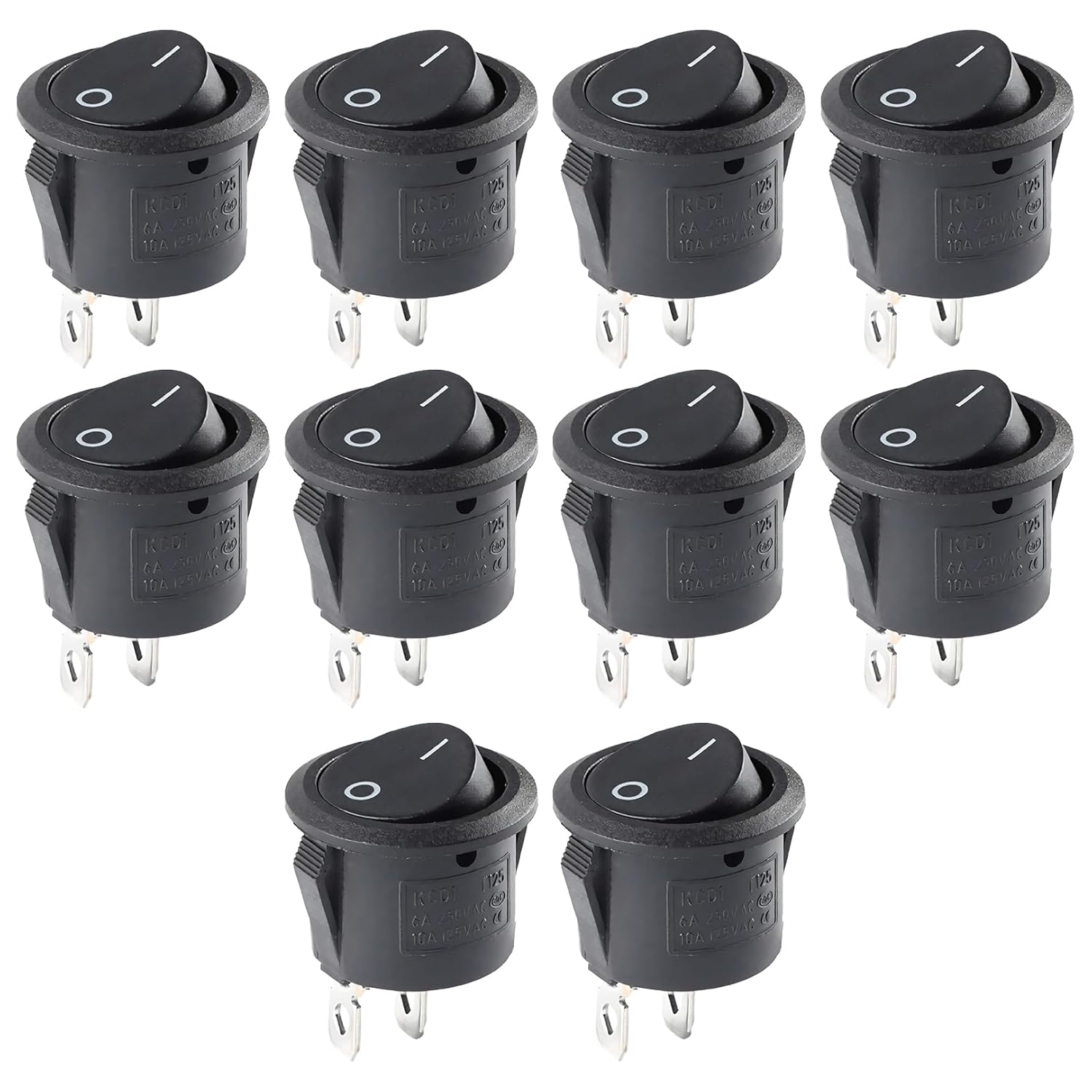 10 Pcs Round Rocker Switch,Black 12v Electrical Switch,2 Pins Car On ...