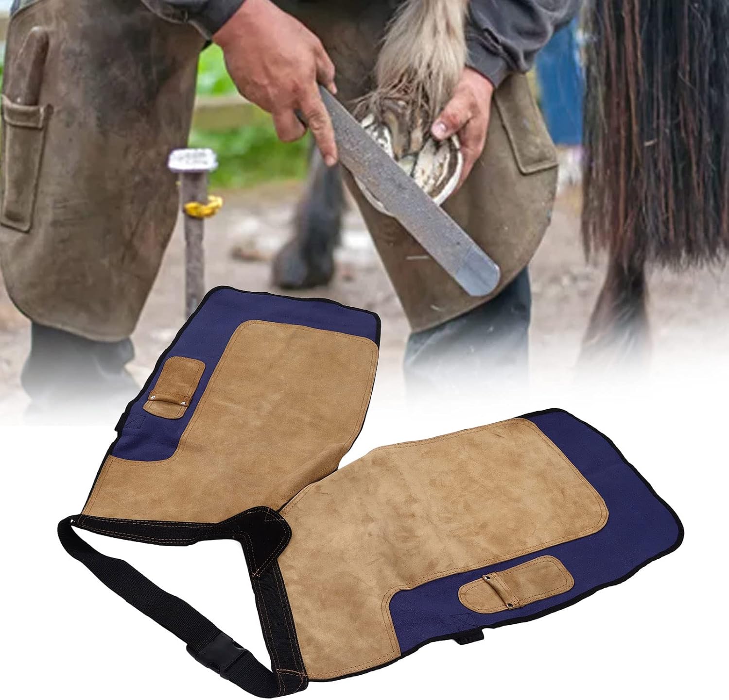 Premium Horse Farrier Apron, Handcrafted with Sturdy Canvas and Cowhide, Detachable Design, Reinforced Pockets for Tools, Ideal for Farms, Breeding, and Stables