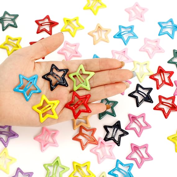 100PCS Y2K Star Hair Clips for Teens Girls Women - Non Slip Metal Barrettes, Cute Colorful Mini Hair Accessories for Daily Wear, Party, Rave, Festival (Multicolor)