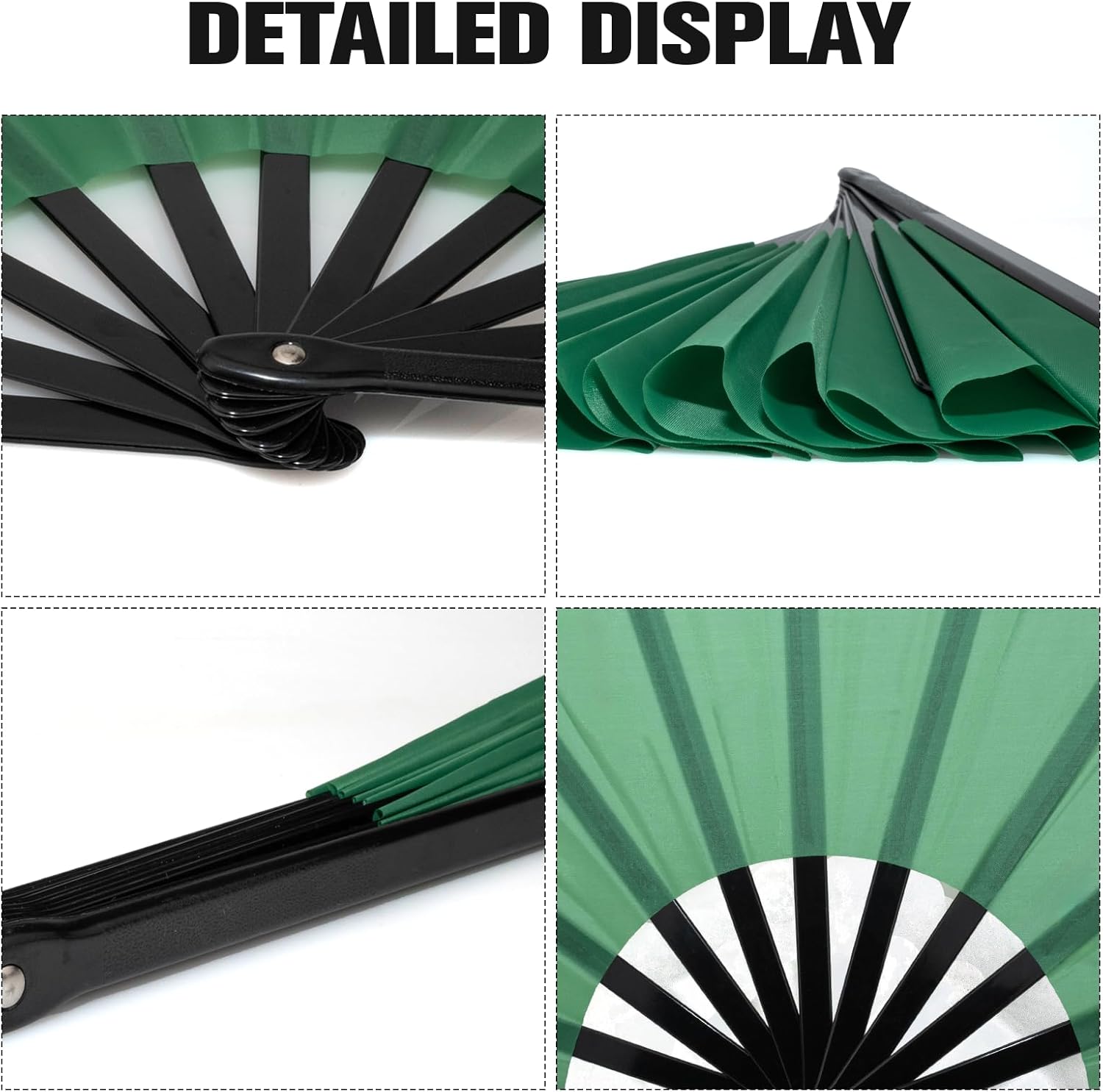 QIRMIZI 10PCS Large Folding Hand Rave Fan - Popping Fan Clacking Fans for Chinese Kung Fu, Tai Chi, Dance, Music Festivals,Carnivals, Weddings, EDM Events, Parties & Decorations,Green