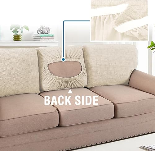 Miniatura 6 de H.VERSAILTEX Fundas de cojín jacquard de alta elasticidad para sofá de 3 cojines, protector de muebles de elastano antideslizante, fundas gruesas y