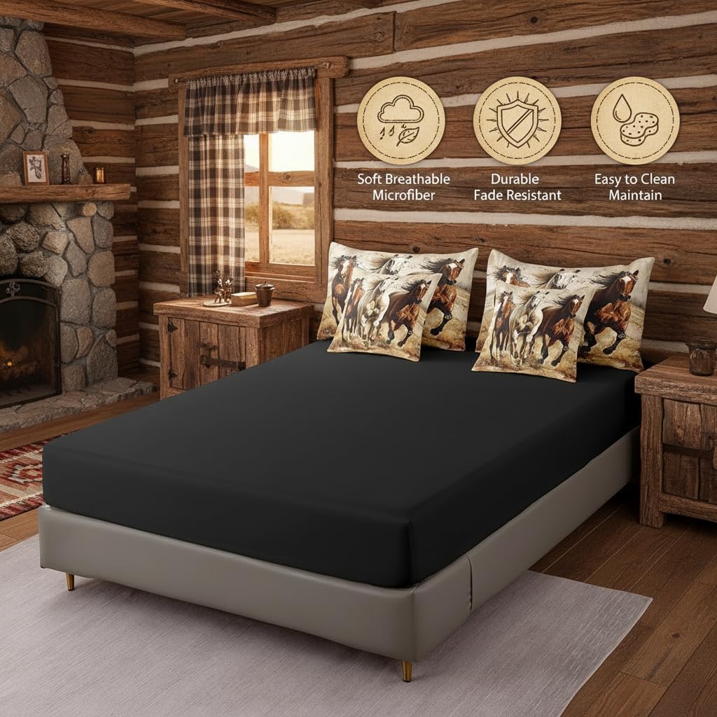 Erosebridal Horse 7 Piece Comforter Twin Size for Kids Boys Western Cowboy Horse Sheet Set Bed in A Bag 3D Printed Wildlife Wild West Country Rustic Cabin Desert Bed Set