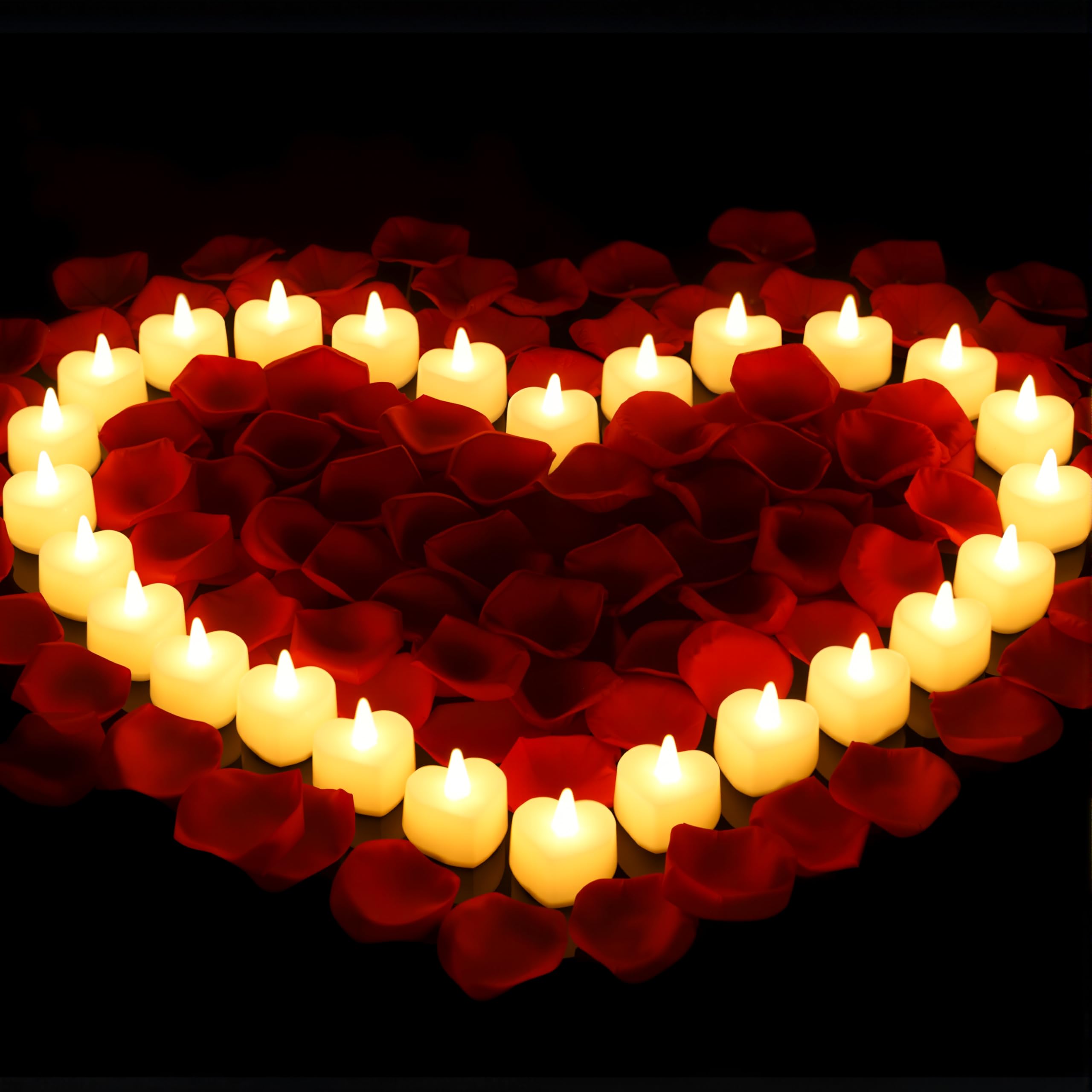 Honoson 1000 Pcs Yellow Rose Petals with 24 LED Candles