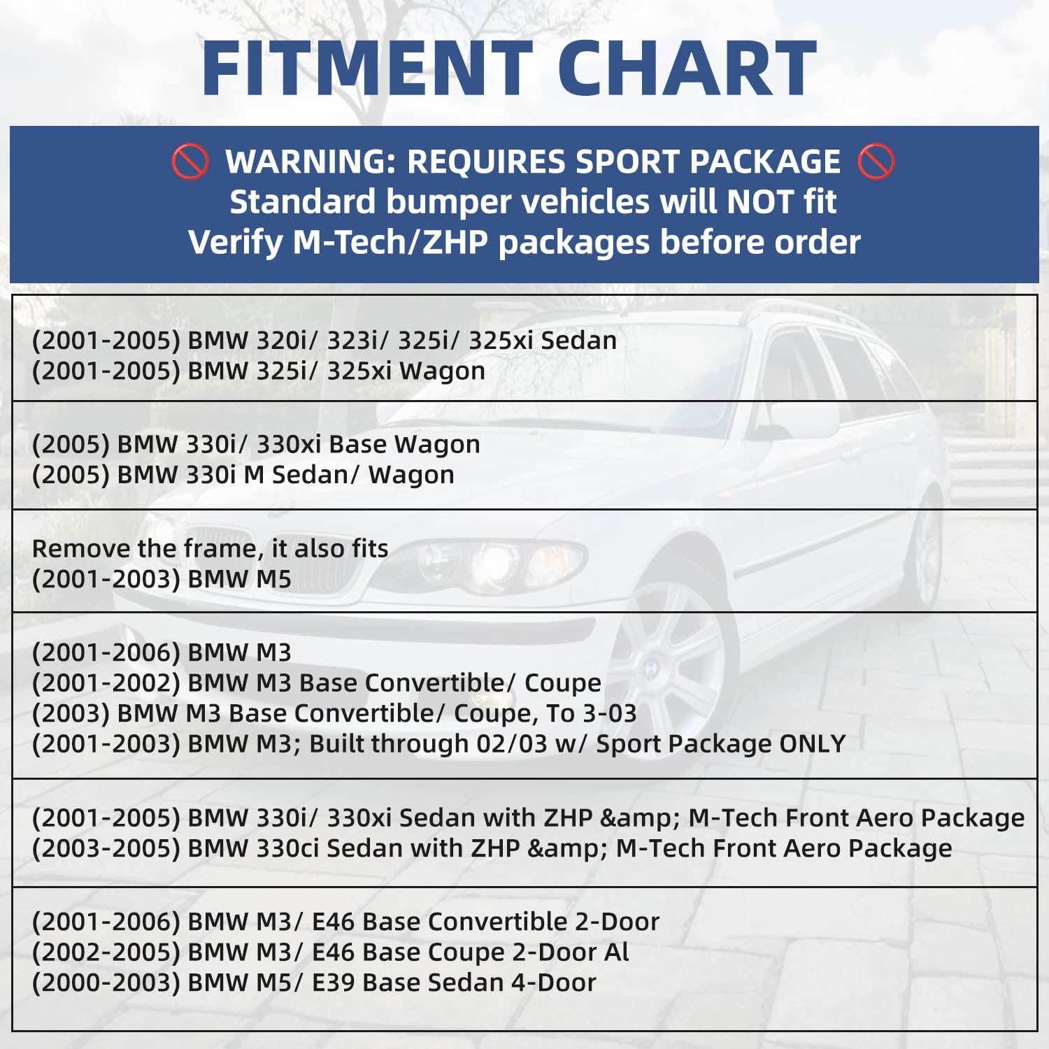Fog Lights for BMW E46 3 Series & M3 (2001-2006) - Direct Fit 320i/325i/330i w/Sport Package & M-Tech Aero, Fog Lamps Replacement | SAE/DOT (Smoke)