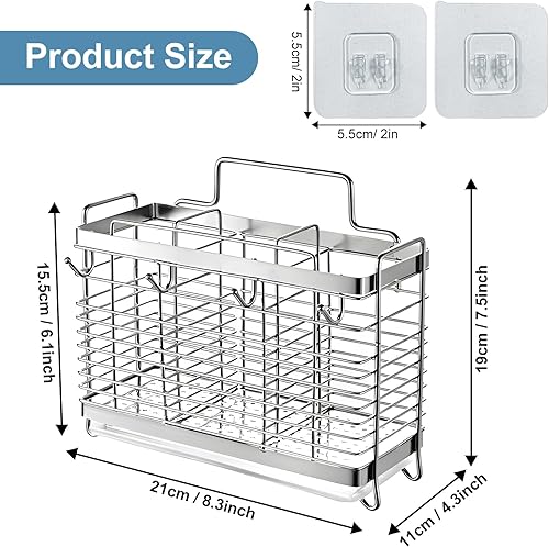 Miniatura 3 de Soporte para utensilios, escurridor de utensilios de acero inoxidable con bandeja de drenaje, cesta escurridor de encimera de cocina, cubiertos,