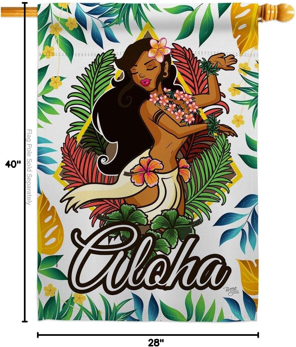 Hula Girl House Flag Summertime Fun and Sun Beach Pool Luau Tropical Party Season Outdoor Sunny Small Decorative Gift Yard Banner Made In USA 28 X 40