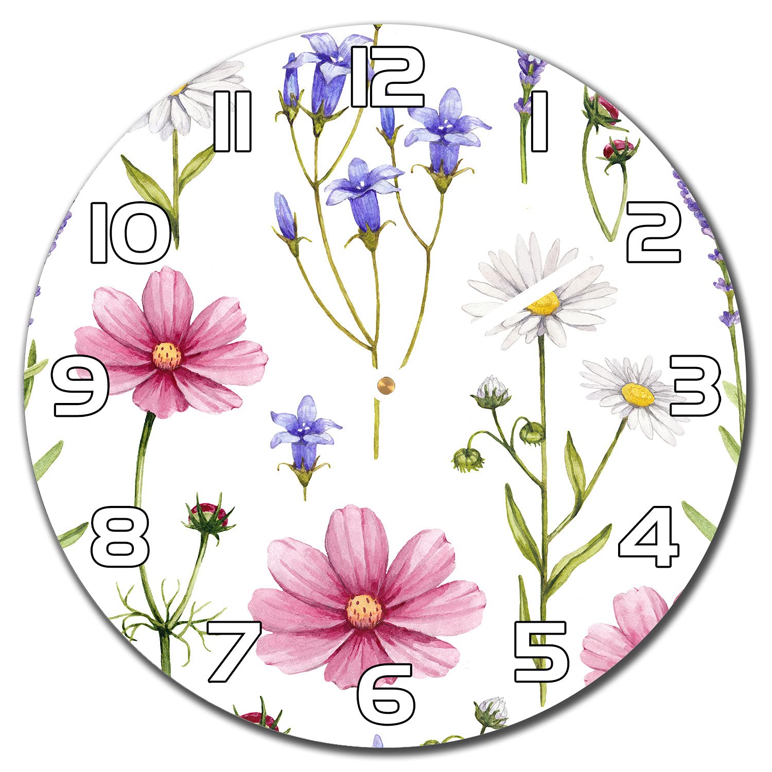 Horloge en verre securite de 30 cm au motif Fleurs Sauvages et finition moderne