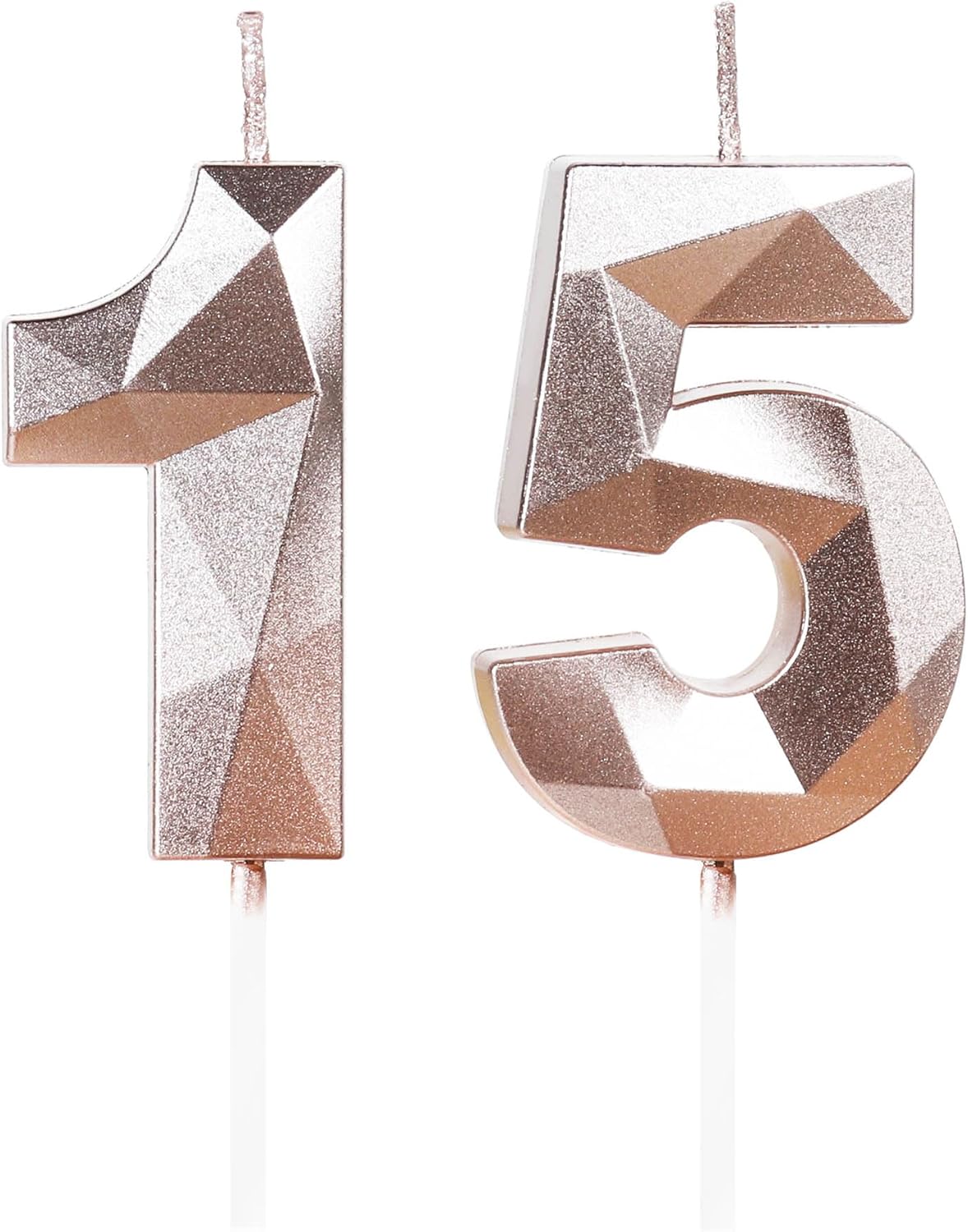 15th Birthday Candles,Number 15 Candles,Rose Gold Happy Birthday Candle for Cake,3D